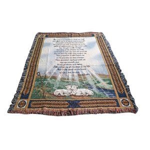 Vintage 23rd Psalm The Lord Is My Shepherd Tapestry Throw Blanket With Fringe